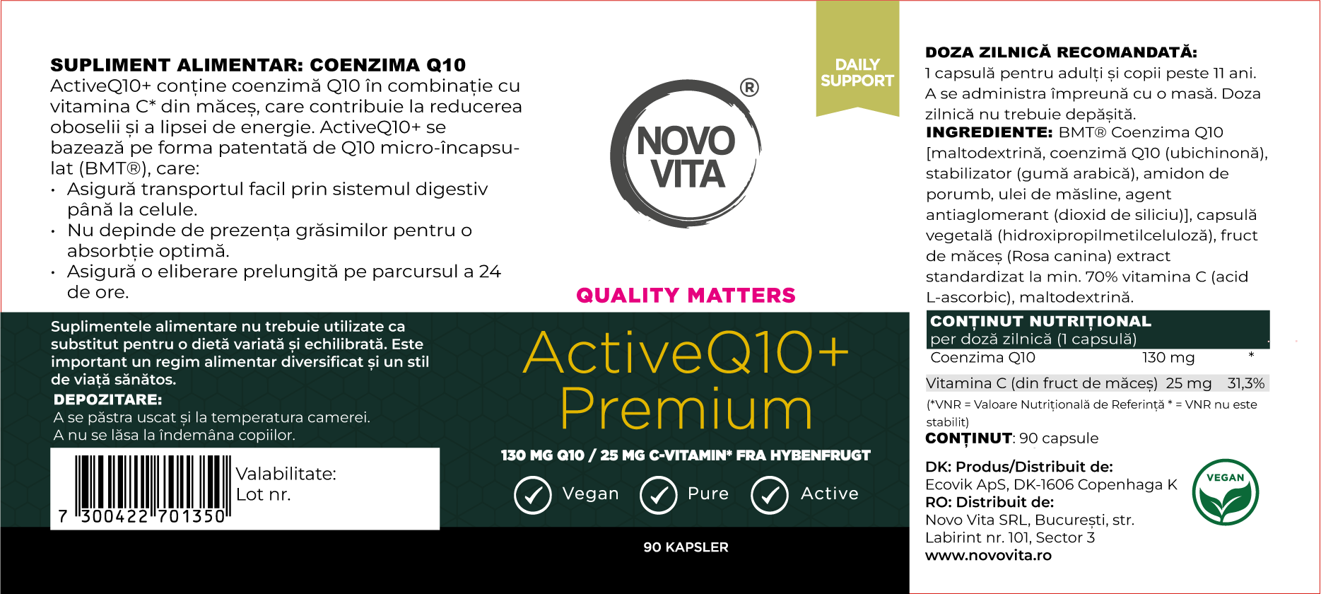 Active Q10+ Premium - Supliment coenzima Q10 cu absorbție crescută pentru energie și sănătate cardiovasculară